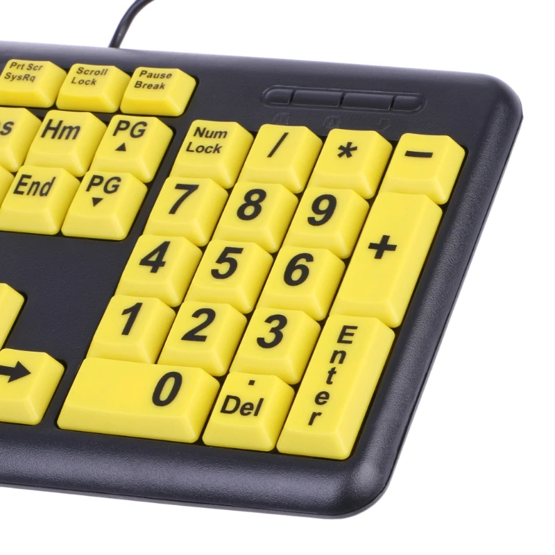Stor Sort Bogstav Print-Gul-Knap USB-Kablet Tastatur Til Ældre & Low Vision