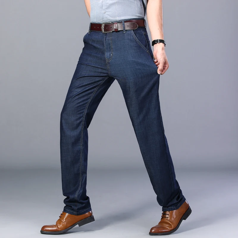 2020 Sommeren Nye Mænd Tynd Tencel Jeans Business Casual Elastisk Komfort Lige Denim Bukser Mandlige Høj Kvalitet Mærke Bukser