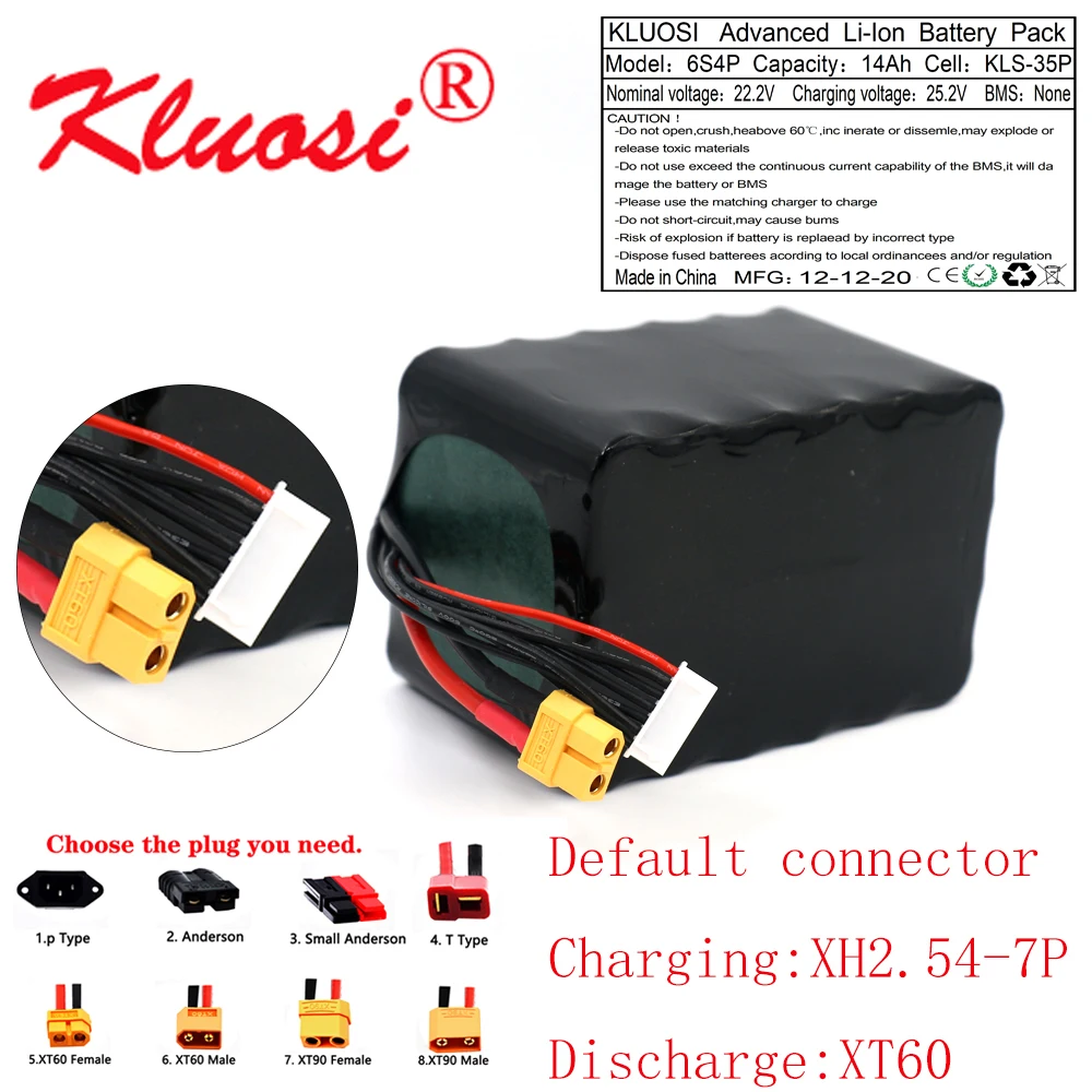 KLUOSI 6S4P 24V 14Ah 25.2 V Høj Kapacitet UAV-Genopladeligt Li-ion Batteri til Forskellige RC Fly Drone Quadrotor XH2.54-7P XT60