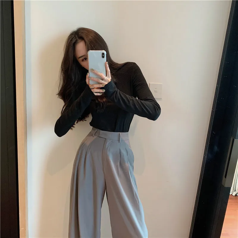 Nomikuma koreanske Høj Talje Kvinder Lange Bukser Kausale Solid Bred Ben Bukser 2020 Efteråret Nye Mode Bukser Pantalones Mujer 6C675