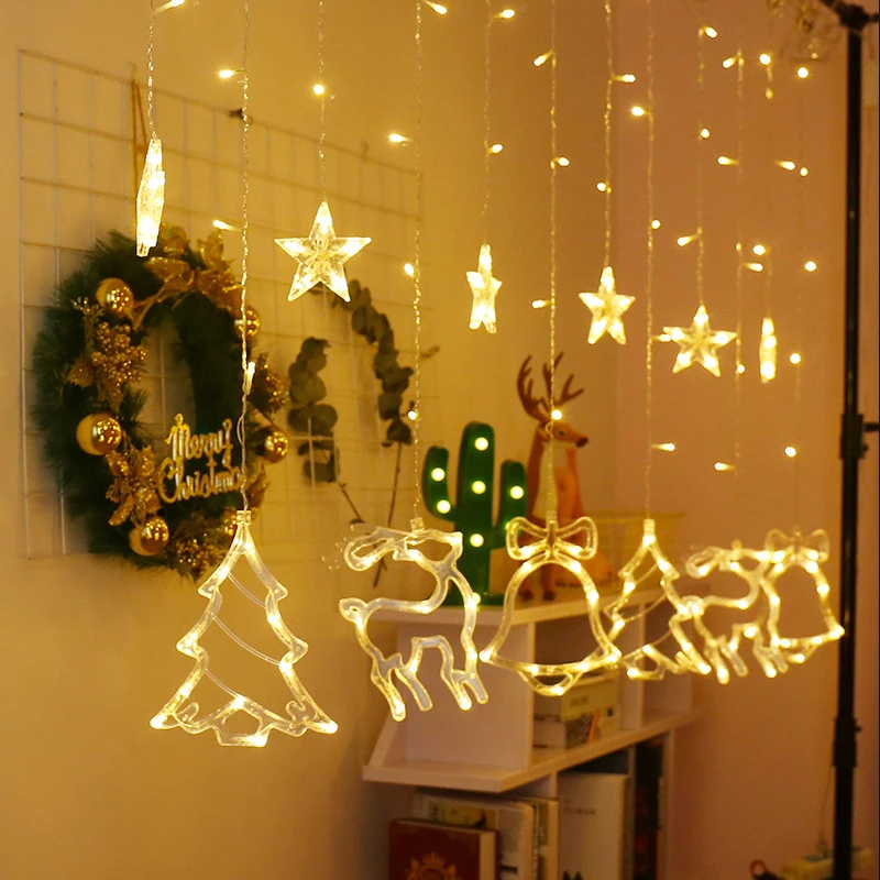 Elk Bell String LED Lys Krans Jul Indretning til Hjemmet Ferie Belysning nytår Stue Hængende Lys Christmas Light
