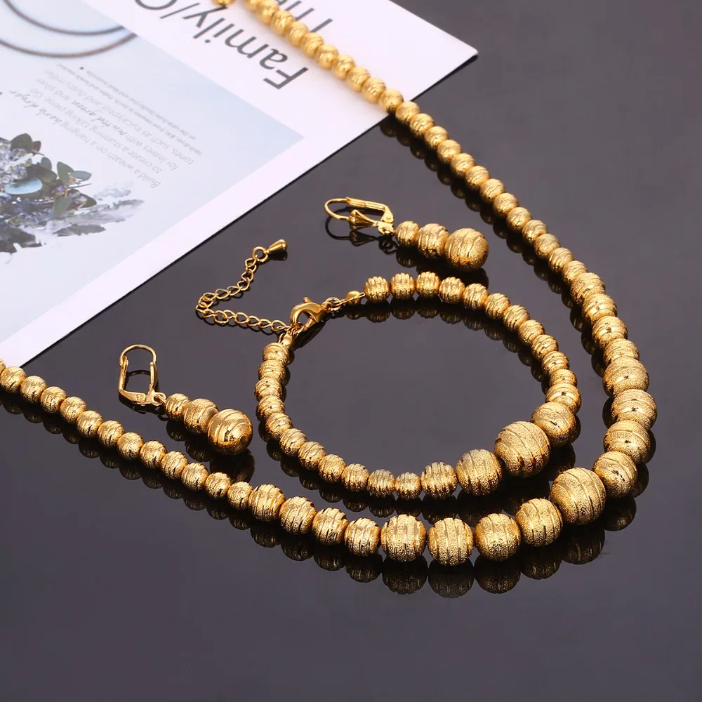 Perle Smykker Sæt Runde Bold Guld Smykker Sæt til Kvinder Arabiske Afrikanske Etiopiske Smykker Gave