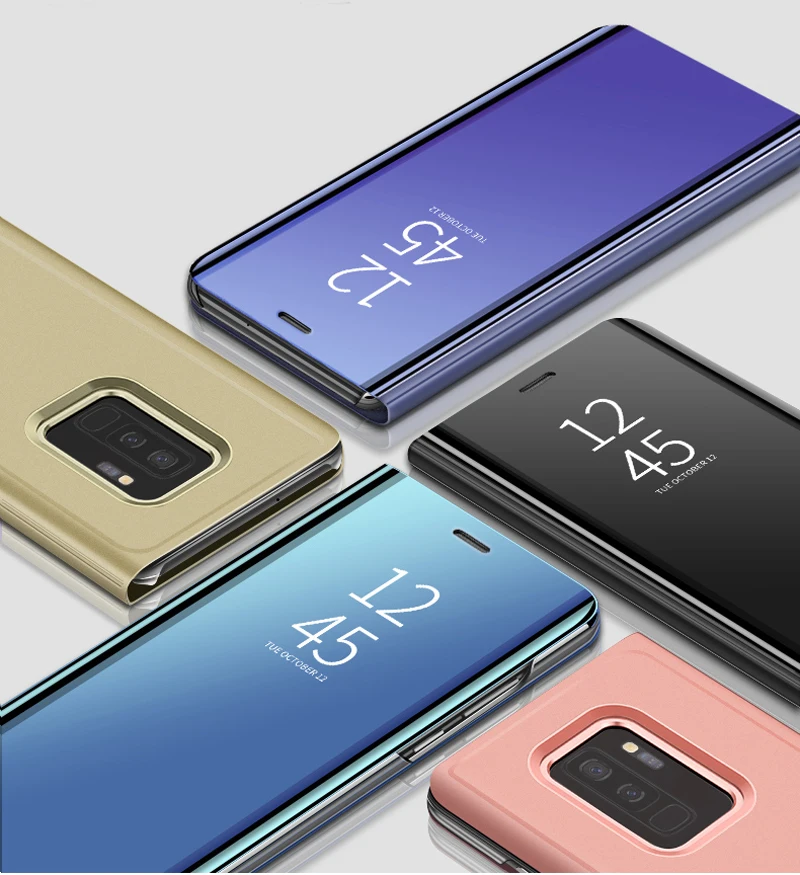 Smart Cover Luksus Læder Flip Mirror Fuld Telefon-etui til Samsung Galaxy A01 A51 A71 Tilfælde Galaxy A50 Plast