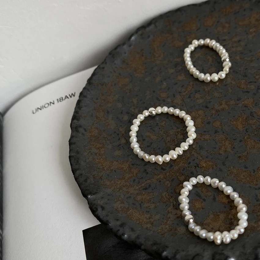 Feedback! Elegant Japansk og koreansk-Stil S925 Sterling Sølv Natural Uregelmæssige ferskvandsperle Splint Perler Beaded Ring