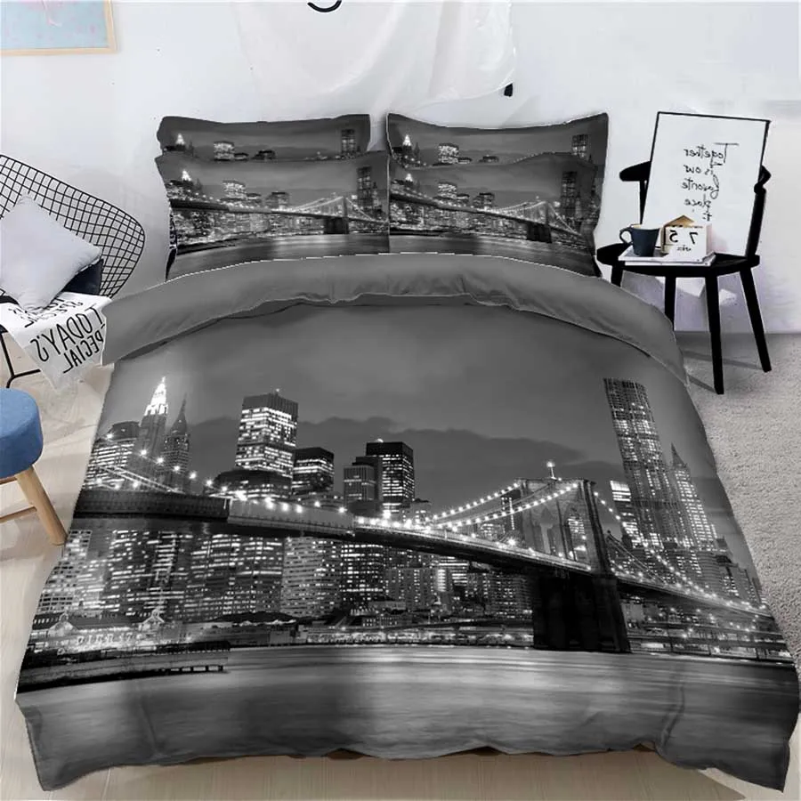 WOSTAR sengelinned queen kong duvet cover med pudebetræk Hjem tekstil 3d-sengetøj sæt City bridge natur til indretning Sengetøj