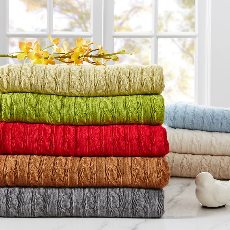 Varm salg med høj kvalitet, bomuld, hvid, beige, brun, grå, rød, grøn strik tæppe i sofa/seng/home tæppe til foråret