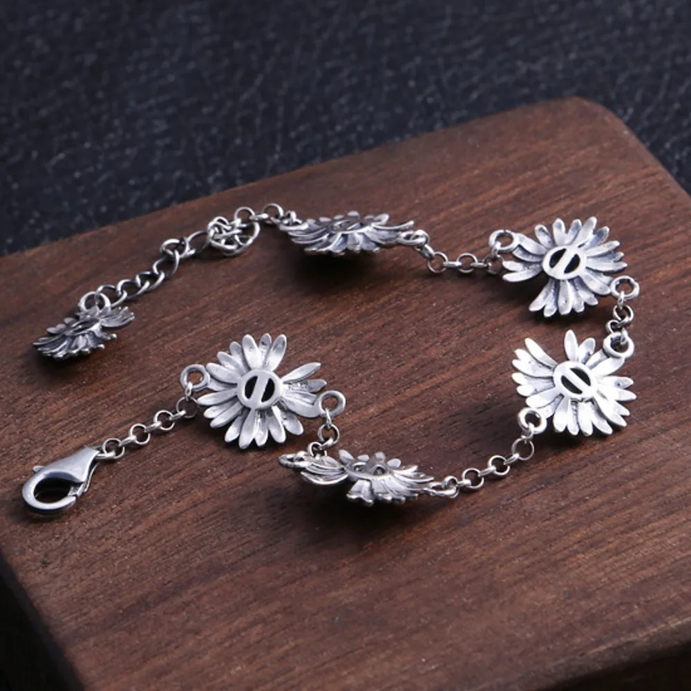 Nye S925 rent sølv daisy damer chrysanthemum armbånd mode smykker populære kreative kvinde armbånd