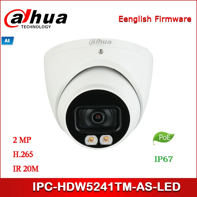 Dahua IP-kamera IPC-HDW5241TM-SOM-LED 2MP Fuld-farve WDR Øjeæblet AI-Netværk Kamera starlight støtte POE Indbygget MIKROFON