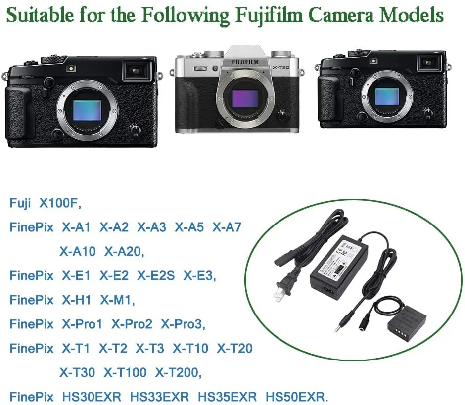 CP-W126 AC Power Adapter Kit(Fuldt Afkodes) for NP-W126 Batteri til Fujifilm X-Pro-2 X-E2 X-E2S X-M1 X-A1-A2 X-T1 HS35EXR Kamera
