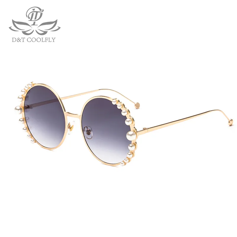 2020 Ny Luksus Perle Solbriller Kvinder Mode Metal Ramme Runde Solbriller Brand Designer Spejl Pearl Sol Briller UV400