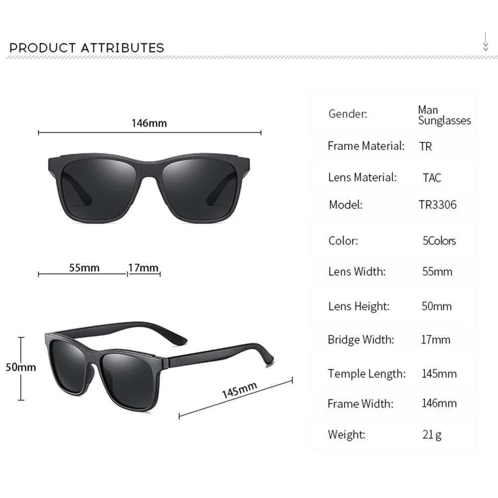 Polariserede Solbriller Man Fashion Designer Retro TR90 Kørsel Sol Briller Brillerne Mandlige Tilbehør Nuancer Briller Mandlige Beskyttelsesbriller
