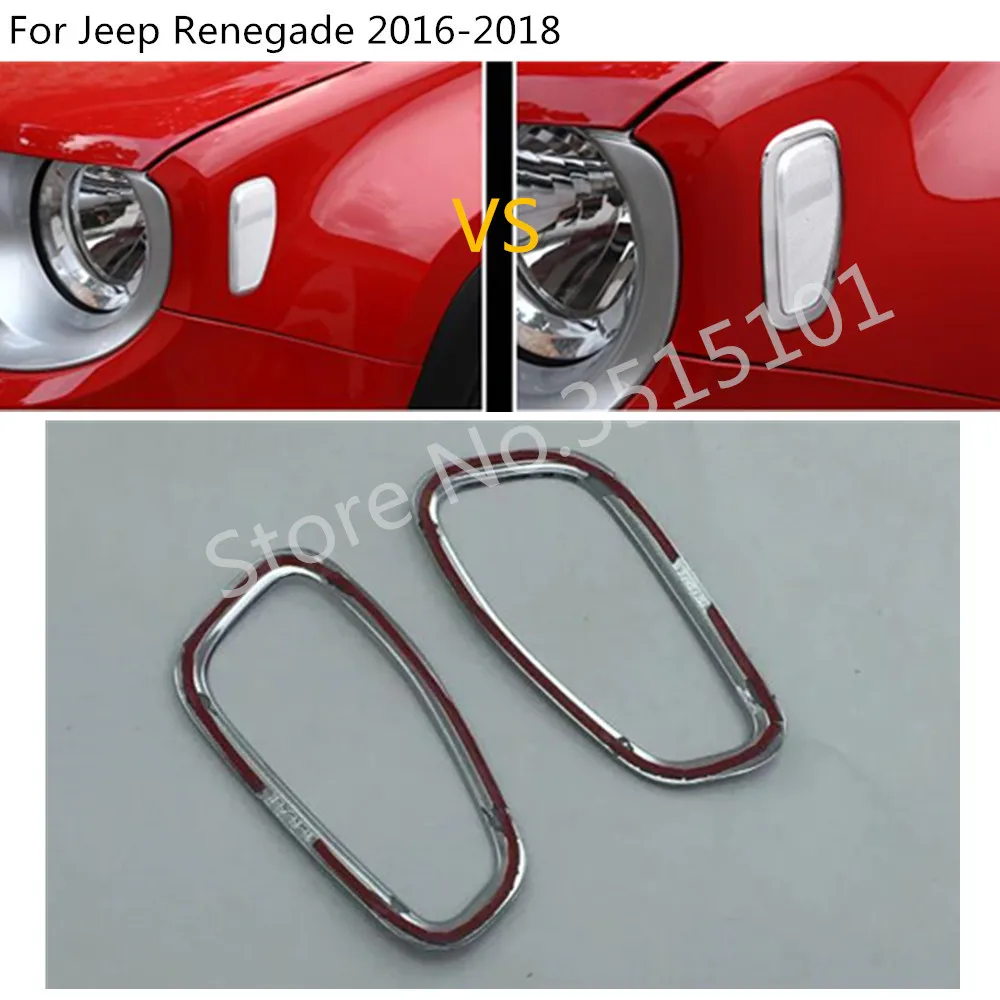 For Jeep Renegade 2016 2017 2018 2019 2020 Bil Hoved Side Tåge Lys Sving Lampe Ramme Stick ABS Krom Cover Trim Panel 2stk