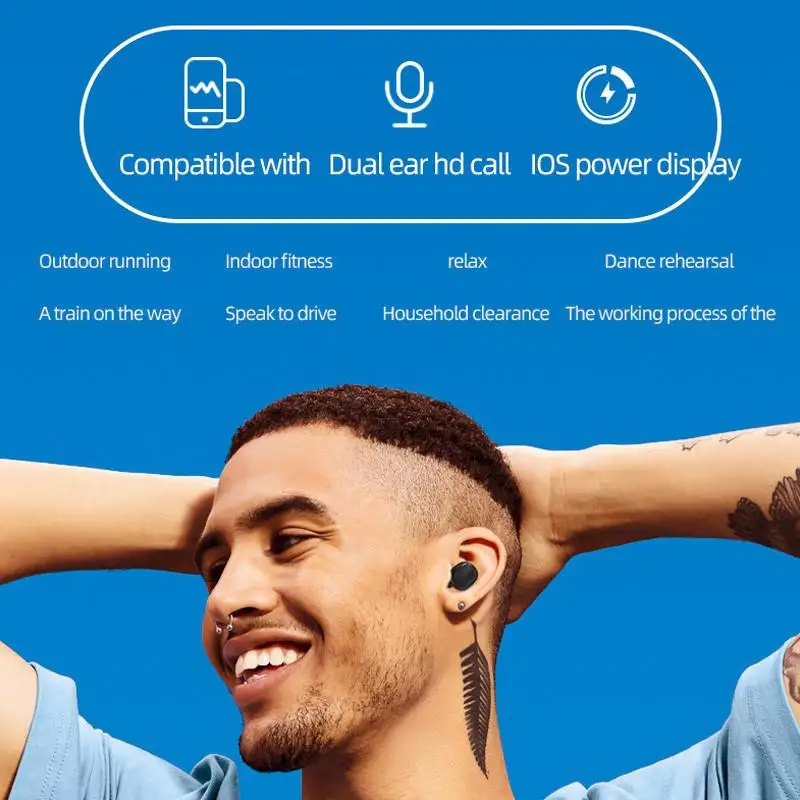 Nye A6S Trådløse Hovedtelefon til Luft prikker Øretelefoner Bluetooth-5.0 TWS-Headset med støjreduktion MIC Universal til iPhone Xiaomi Redmi