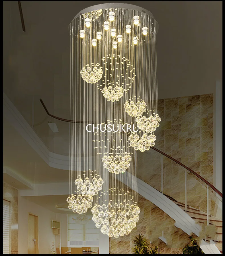 Moderne design mm 11PCS bolden glans krystal lysekrone store hotellets lobby Rotere trappen cristal lys