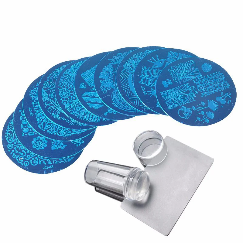 10 Stk Stamping Plade + Klar Silikone Stamper + Skraber Nail Art-Billede Stamp Tool Manicure Skabelon SSwell