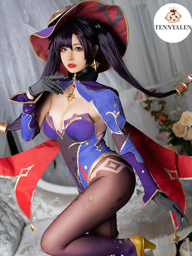 Spil Rollespil Genshin Indvirkning Mona Cosplay Kostumer Anime Paryk Buksedragt Halloween Witch Kappe Queen Sexy Body Tilbehør