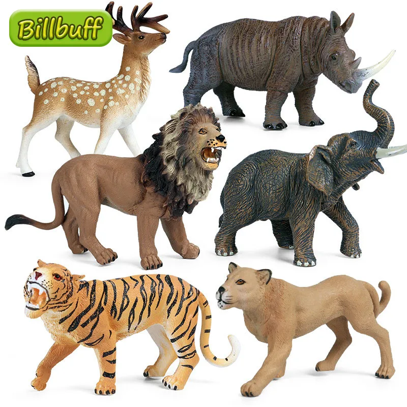 Hot Plast Vilde Dyr, Elefant, Løve, Tiger, Næsehorn White-Tail Deer Cheetah Model PVC-Action Figurer Dimensioner legetøj for børn