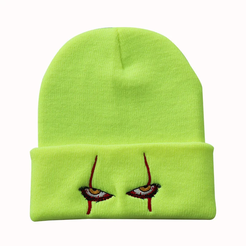 Kvinder Vinteren Bløde Udendørs Beanie Solid Farve Hat Pennywise Skræmmende Øjne Hætte Hætte til Børn Afslappet Uden Halloween Hatte Engros