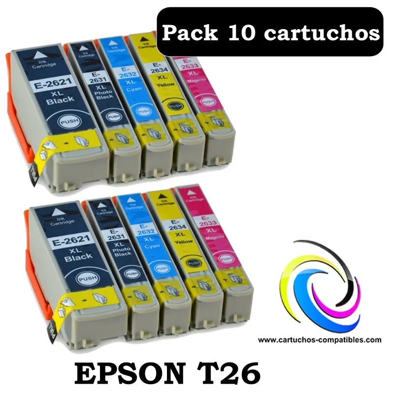 Epson T26 Pack 10 XP510 XP520 XP600 XP605 XP610 XP615 XP620 XP625 XP700 XP710 XP720 XP800 XP810 XP820 T2631 T2632 t2633 T2634