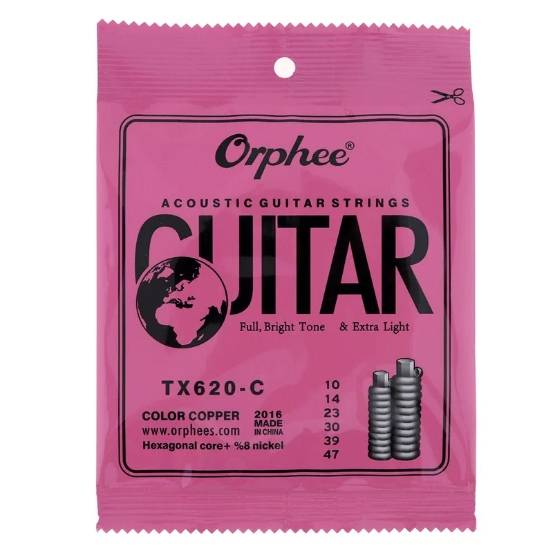 Orphee 6stk/set Akustisk Guitar Strenge Multi-farve Kobber Strenge med Fuld Lyse Tone & Extra Lys TX620-C
