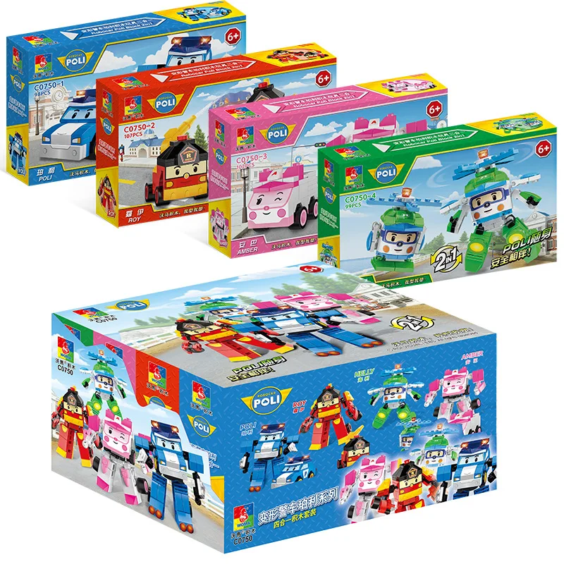 4 Stilarter Robocar Poli Transformation 2 I 1 Byggesten Bil Figur Mursten Kompatibel Med Legoingly Duplo Blokere For Kids Legetøj