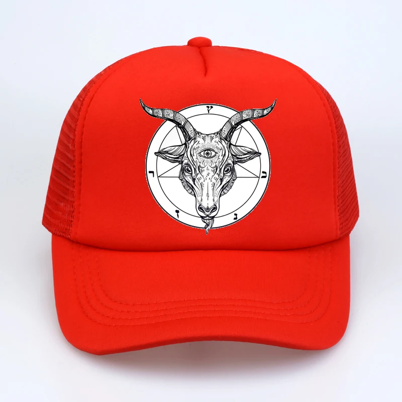 Satanisk Ged Baphomet Tegnefilm print Baseball Cap Kvinder Mesh Justerbar sommer cool Cap-Mænd Mode Far Snapback Hat