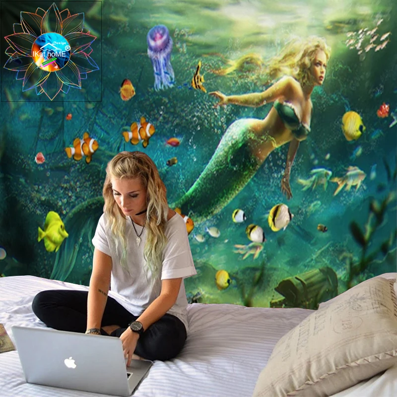 Mermaid Gobelin Psykedelisk Væggen Hænger Hippie over Havet Vægtæpper Stue, Soveværelse Dorm Boheme Væggen Klud tapiz gobelin