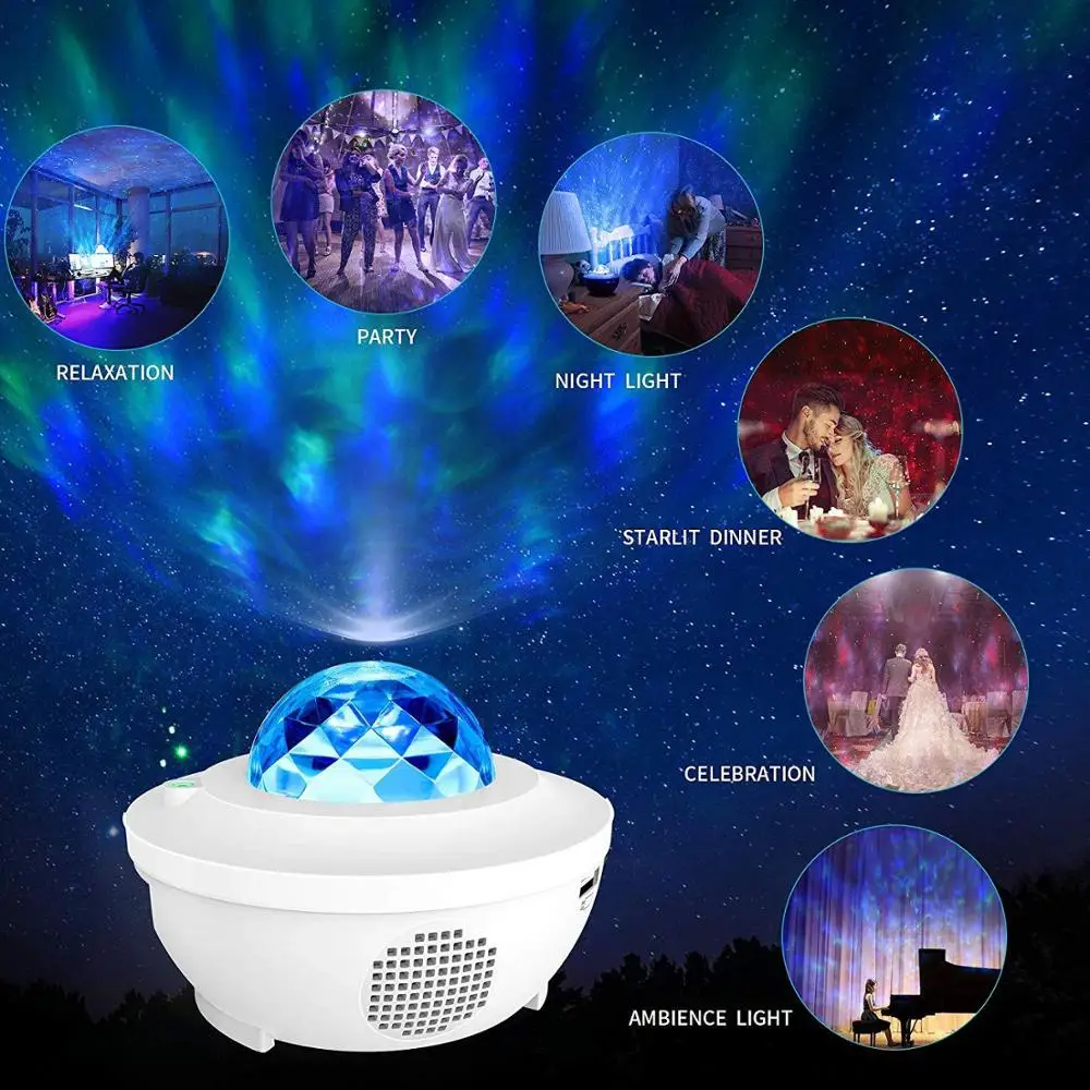 LED Galaxy Projektor Ocean Wave LED Nat Lys, Musik Afspiller Fjernbetjening Stjernede Roterende Nat Lys Luminaria For børne Soveværelse Lampe