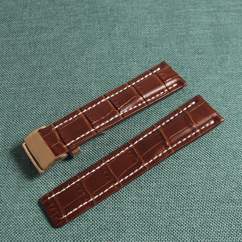 20mm 22mm 24mm Sort Brun Blå Ægte Læder Strap Watch Band Implementering Lås For Breitling Navitimer