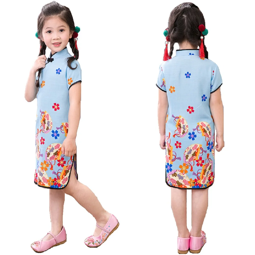 2020 Baby Piger Kjole Blomstret Kinesisk Spring Festival Børn Traditionelle Qipao Kjoler Børn Cheongsam Pige Tøj Vestidos Top