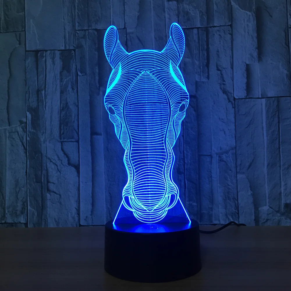 Farverige Hest Hoved 3D-Illusion LED Nat Lys Farverige Akryl Bord Lampe Til Kis Gave Hjem Soveværelse Indretning