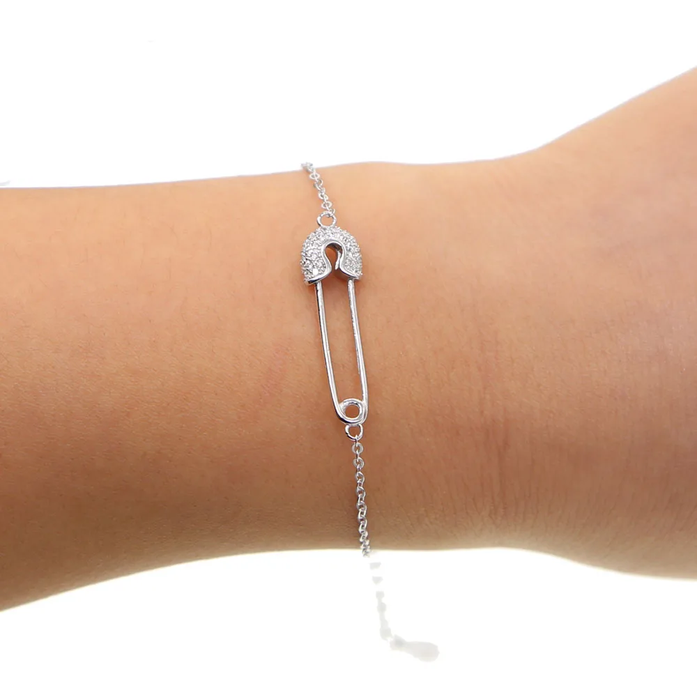 Nyeste mode e 925 sterling sølv Sikkerhed Pin-Armbånd Armbånd til Kvinder Mode Sølvfarvet armbånd smykker