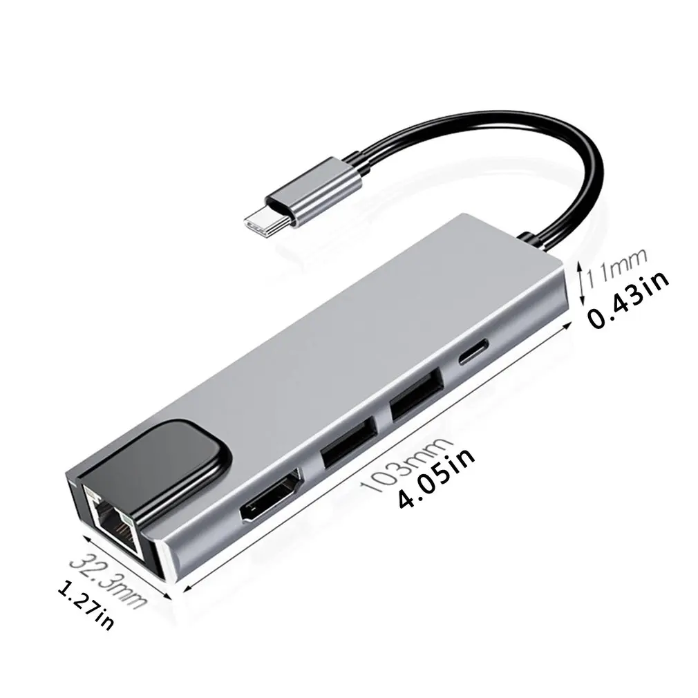 USB Type C-Hub Dock Adapter med HDMI 4K PD RJ45 Ethernet-Lan Gebyr for MacBook USB Type C-Hub Aluminium Adapter