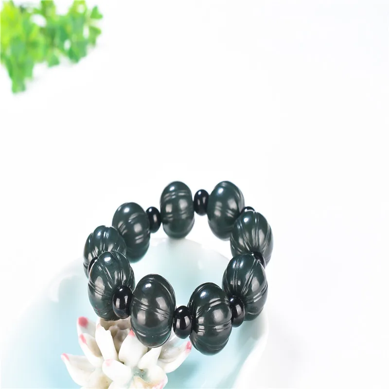 Naturlige Hetian Qingyu Lotus og græskar Perle Jade Armbånd Smykker Fine Smykker Heldig Sikkerhed Lykkebringende Amulet Jade Armbånd