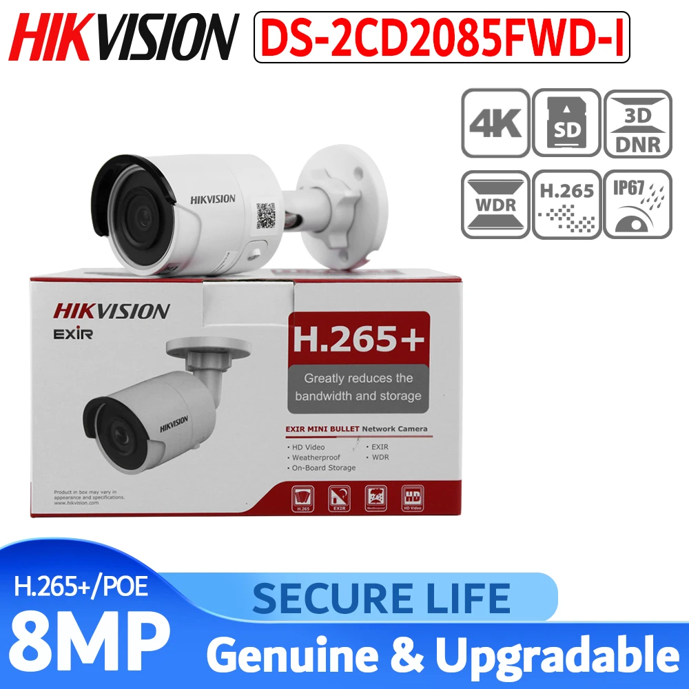 Gratis forsendelse engelsk version DS-2CD2085FWD-jeg 8MP Netværk mini Bullet CCTV sikkerhed Kamera, SD-kort, H. 265+ poe IP-kamera IR-30m