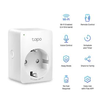 TP-LINK Tapo P100 (Pakke 1), WiFi smart Mini plug, Android/iOS-Kompatibel, ekstern controller, Wi-Fi 2,4 GHz -, garanti-2 år