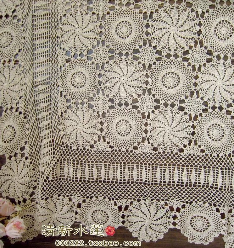 Gratis forsendelse mode blomster design beige hæklet lagen sengetæppe cover til indretning gardin til bryllup dug